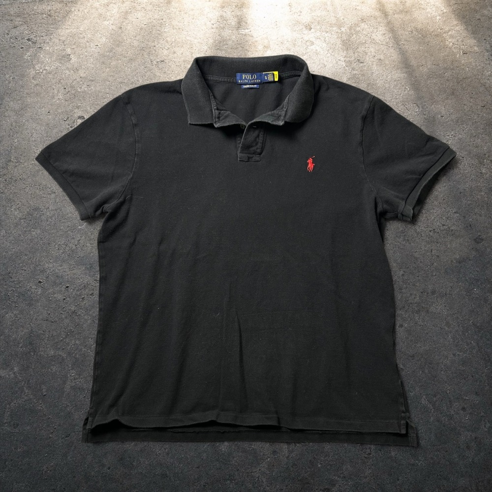 Polo Ralph Lauren Custom Slim Fit Polo Shirt Black Red Pony Size XL Retro